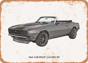 1968 Chevrolet Camaro RS Pencil Sketch - Rusty Look Metal Sign