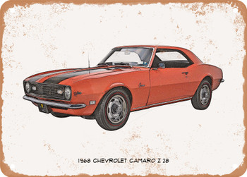 1968 Chevrolet Camaro Z28 Pencil Sketch - Rusty Look Metal Sign