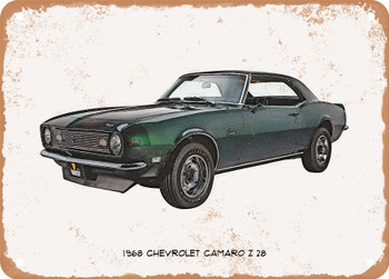 1968 Chevrolet Camaro Z28 Pencil Sketch  - Rusty Look Metal Sign