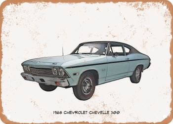 1968 Chevrolet Chevelle 300 Pencil Sketch - Rusty Look Metal Sign