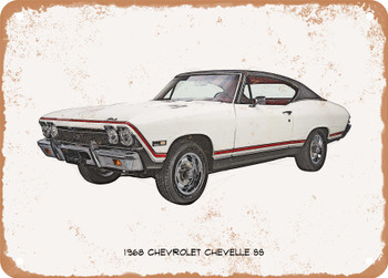 1968 Chevrolet Chevelle SS Pencil Sketch  - Rusty Look Metal Sign