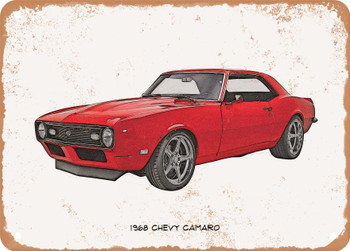 1968 Chevy Camaro Pencil Sketch - Rusty Look Metal Sign
