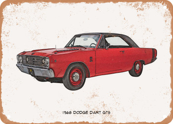 1968 Dodge Dart GTS Pencil Sketch  -  Rusty Look Metal Sign