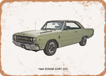 1968 Dodge Dart GTS Pencil Sketch    - Rusty Look Metal Sign