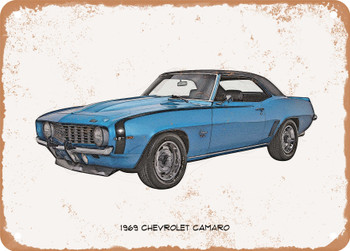 1969 Chevrolet Camaro Pencil Sketch   - Rusty Look Metal Sign