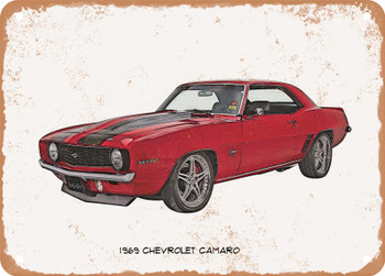 1969 Chevrolet Camaro And Pencil Sketch  - Rusty Look Metal Sign
