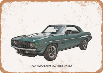 1969 Chevrolet Camaro Yenko Pencil Sketch - Rusty Look Metal Sign