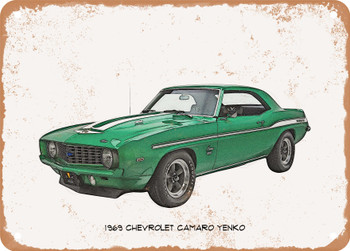 1969 Chevrolet Camaro Yenko Pencil Sketch  - Rusty Look Metal Sign