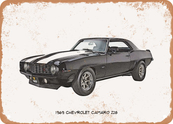 1969 Chevrolet Camaro Z28 Pencil Sketch   - Rusted Look Metal Sign