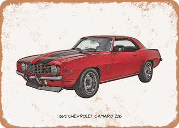 1969 Chevrolet Camaro Z28 Pencil Sketch   - Rusty Look Metal Sign