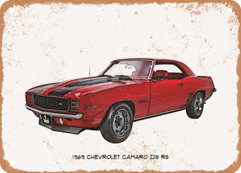 1969 Chevrolet Camaro Z28 RS Pencil Sketch  - Rusty Look Metal Sign