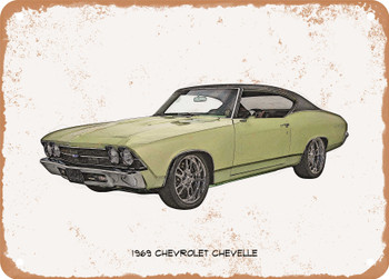 1969 Chevrolet Chevelle Pencil Sketch  - Rusty Look Metal Sign