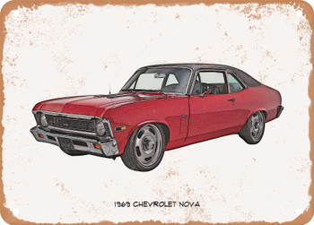 1969 Chevrolet Nova Pencil Sketch  - Rusty Look Metal Sign