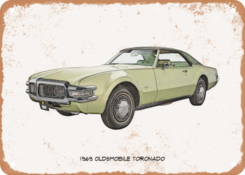 1969 Oldsmobile Toronado Pencil Sketch - Rusty Look Metal Sign