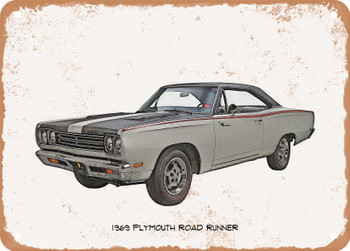 1969 Plymouth Road Runner Pencil Sketch 2 - Rusty Look Metal Sign