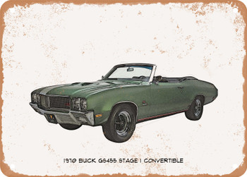 1970 Buick GS455 Stage 1 Convertible Pencil Sketch - Rusty Look Metal Sign