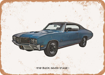 1970 Buick GS455 Stage 1 Pencil Sketch - Rusty Look Metal Sign
