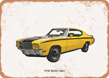 1970 Buick GSX Pencil Sketch - Rusty Look Metal Sign