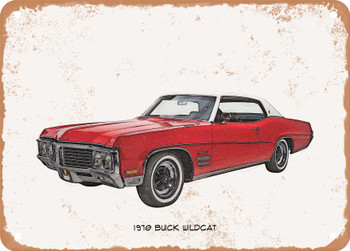 1970 Buick Wildcat Pencil Sketch - Rusty Look Metal Sign