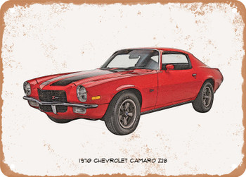 1970 Chevrolet Camaro Z28 Pencil Sketch   - Rusty Look Metal Sign