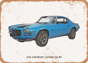 1970 Chevrolet Camaro Z28 RS Pencil Sketch - Rusty Look Metal Sign