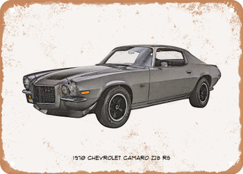 1970 Chevrolet Camaro Z28 RS Pencil Sketch  - Rusty Look Metal Sign