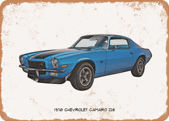 1970 Chevrolet Camaro Z28 Pencil Sketch  - Rusty Look Metal Sign