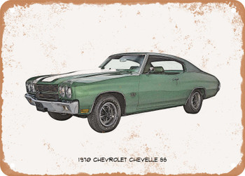 1970 Chevrolet Chevelle SS Pencil Sketch 2 - Rusty Look Metal Sign