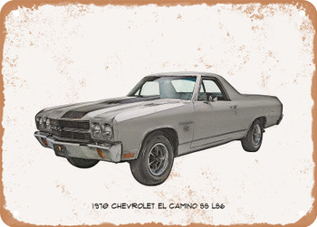 1970 Chevrolet El Camino SS LS6 Pencil Sketch  - Rusty Look Metal Sign