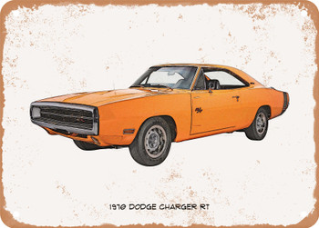 1970 Dodge Charger RT Pencil Sketch  - Rusty Look Metal Sign