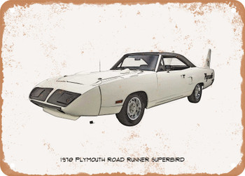 1970 Plymouth Road Runner Superbird Pencil Sketch - Rusty Look Metal Sign