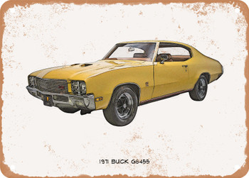 1971 Buick GS455 Pencil Sketch - Rusty Look Metal Sign