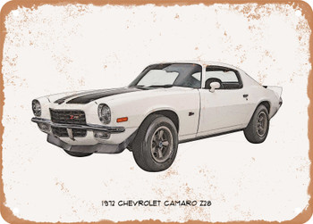 1972 Chevrolet Camaro Z28 Pencil Sketch  - Rusty Look Metal Sign