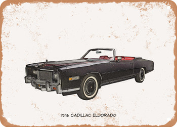 1976 Cadillac Eldorado Pencil Sketch - Rusty Look Metal Sign