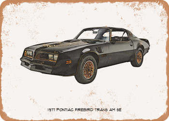 1977 Pontiac Firebird Trans Am Se Pencil Sketch - Rusty Look Metal Sign