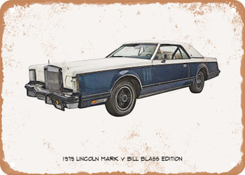 1979 Lincoln Mark V Bill Blass Edition Pencil Sketch - Rusty Look Metal Sign