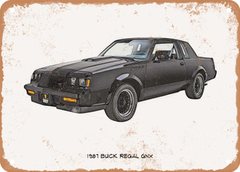 1987 Buick Regal GNX Pencil Sketch - Rusty Look Metal Sign