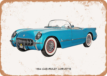 1954 Chevrolet Corvette Oil Painting - Rusty Look Metal Sign