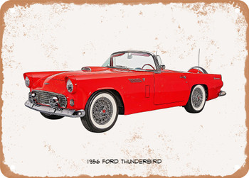 1956 Ford Thunderbird Oil Painting  - Rusty Look Metal Sign