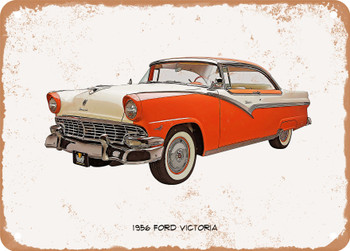 1956 Ford Victoria Oil Painting - Rusty Look Metal Sign