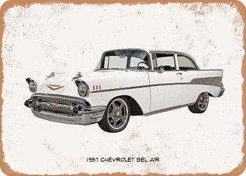 1957 Chevrolet Bel Air Oil Painting  - Rusty Look Metal Sign