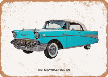 1957 Chevrolet Bel Air Oil Painting   - Rusty Look Metal Sign