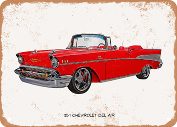 1957 Chevrolet Bel Air Oil Painting  -  Rusty Look Metal Sign