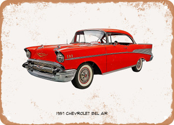 1957 Chevrolet Bel Air And Oil Painting - Rusty Look Metal Sign