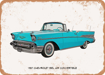 1957 Chevrolet Bel Air Convertible Oil Painting - Rusty Look Metal Sign