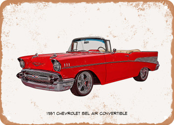 1957 Chevrolet Bel Air Convertible Oil Painting  2 - Rusty Look Metal Sign