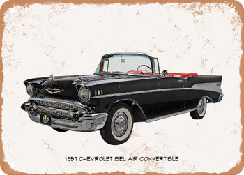 1957 Chevrolet Bel Air Convertible Oil Painting  - Rusty Look Metal Sign