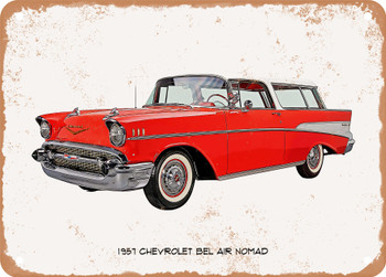 1957 Chevrolet Bel Air Nomad Oil Painting - Rusty Look Metal Sign