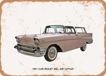 1957 Chevrolet Bel Air Nomad Oil Painting  - Rusty Look Metal Sign