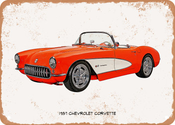 1957 Chevrolet Corvette Oil Painting - Rusty Look Metal Sign